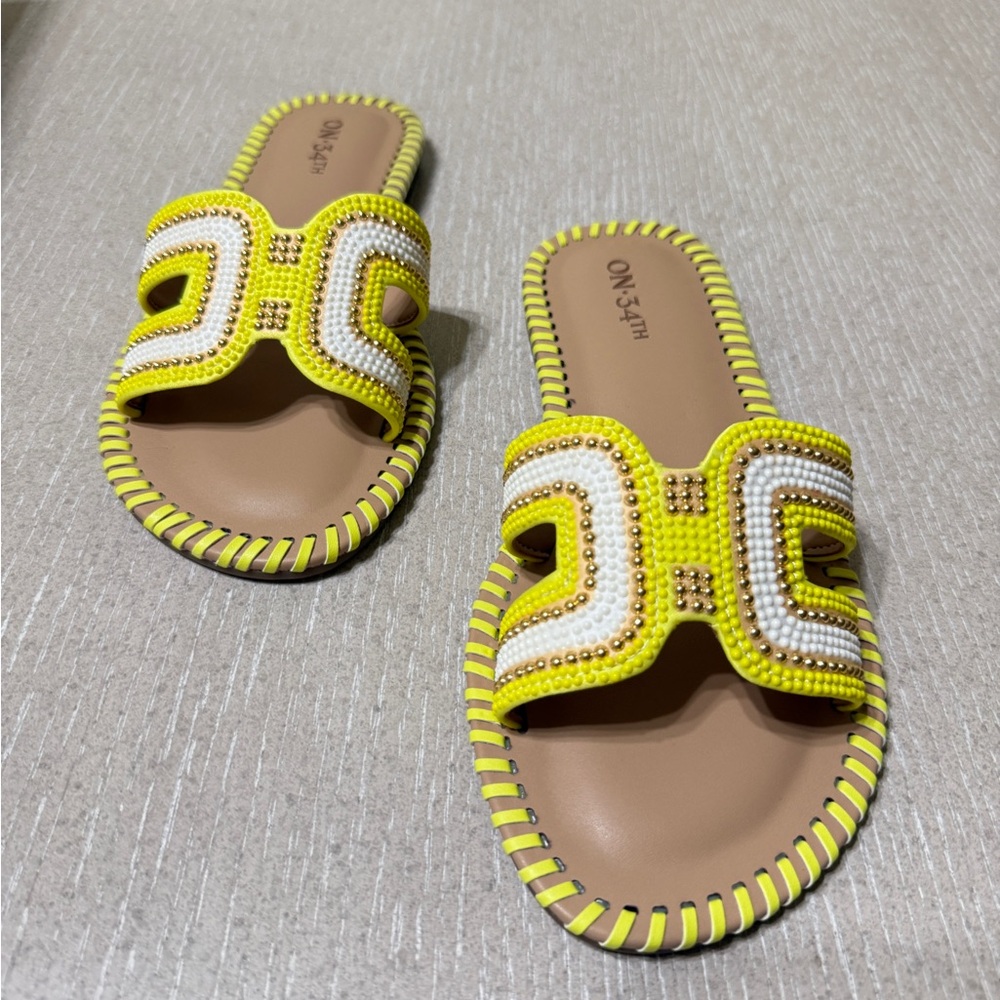 On 34th Mansi Beaded Yellow Slide Sandals